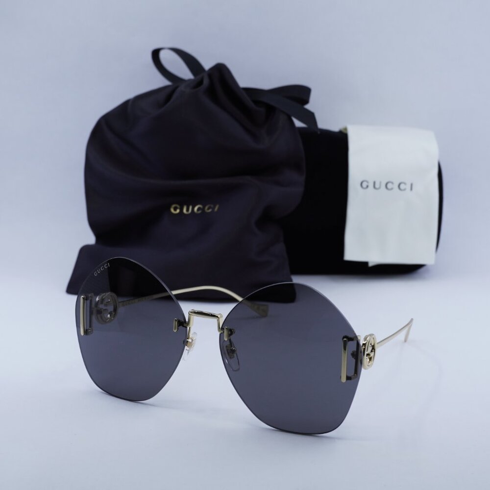 Gucci GG1203S 002 Round Sunglasses - Gold / Grey